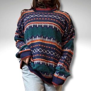 VTG Fair Isle Graphic Chunky Cozy Knit Sweater - XL Made in USA